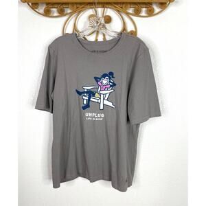 Life is Good women's Crusher Tee 'Unplug' graphic t-shirt L Gray